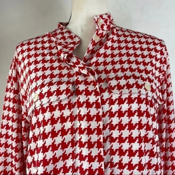 Liz Claiborne Vintage Houndstooth Red White Button Down Blouse Size 10 - Picture 5 of 5
